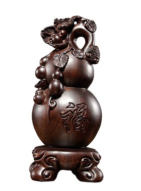 黑檀实木雕刻福禄葫芦摆件红木多子多福家居客厅办公装饰工艺礼品