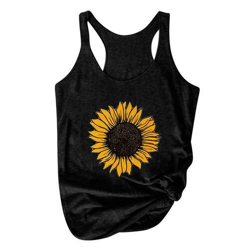 Sunflowers Print Tank ops Women Summer Fashion Sleeveless Te