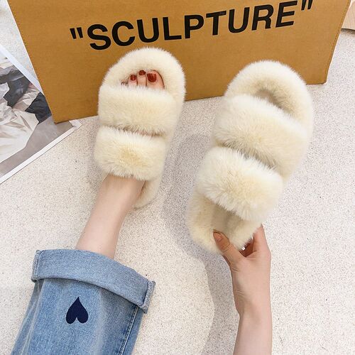 2025 Outerwear Womens Fluffy Shoes One-word Double With Wom