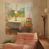 复古油画窗户挂布艺术背景布卧室装 饰布温馨治愈拍照墙布挂毯定制