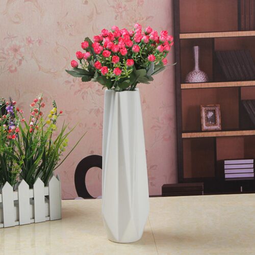 柜台花瓶摆件 欧式简式几何形可装水落地花瓶 客厅陶瓷46cm干花插