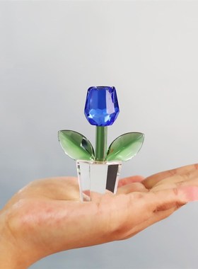可可爱爱水晶郁金香办公室桌面小摆台 创意仿真小绿植摆件装饰品
