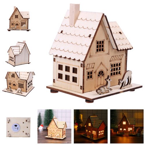 Festival Led Light Wood House Christmas Tree Decorations for