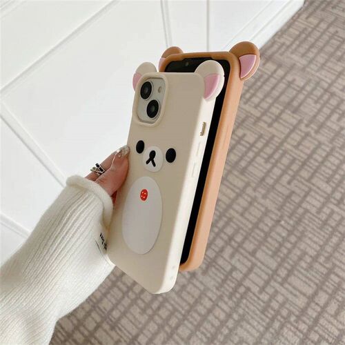 Cartoon Cute 3D Pink Ears Big Mouth Bear Silicone Soft Case