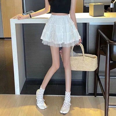 Xpqbb Kawaii Lace Short Skirt for Women White Fairycore Loli