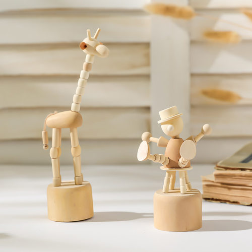 Cartoon wooden artwork movable puppet desktop figurine Ornam