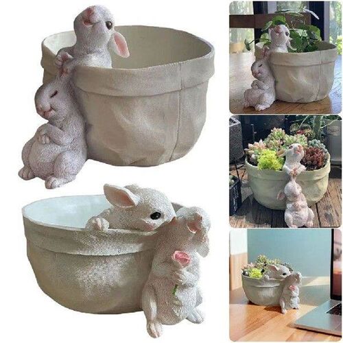 Adorable Bunny Planter Pot Resin Cute Animal Planter