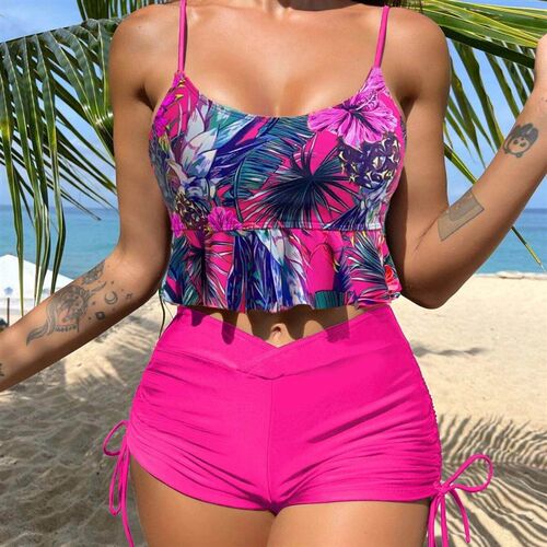 Swimsuit womens split flat corner two print bikini