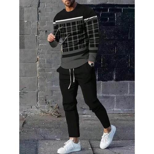 Simple Geometric Print Mens Fall Fashion Casual Crew-neck o