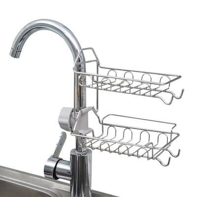 Stainless Steel Trough Sink Storage Rack Faucet Drain Shelf