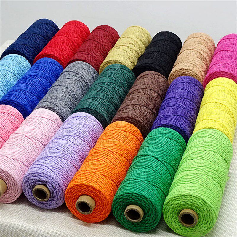 2mm 100M Macrame Cord Cotton Rope String Crafts DIY Colored