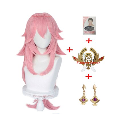 Genshin Impact Yae Miko Cosplay Wig Scalp Simulation Pink