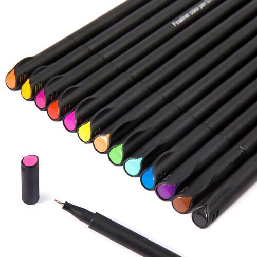 12PCS / Set 0.4mm Colorful Fiber Fineliners Marker Pen Paint