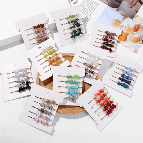 Irregular Natural Stone Hair Clips Colorful Quartzs Agat Bea