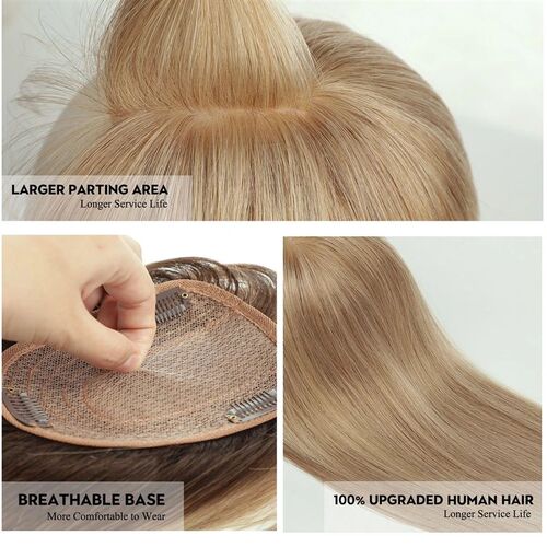 Human Hair Toppers with Bangs Blonde Real Remy Hair Topper S