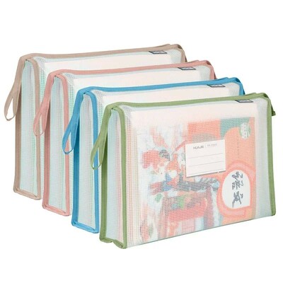 1 Pc Large Capacity Stationery Storage Folder File Mesh Zipp