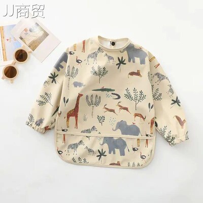 Kids Baby Feeding Bibs Waterproof Long Sleeve Apron with Poc