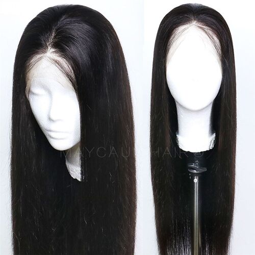 新品Maycaur Black Long Straight Synthetic Lace Front Wigs Fo