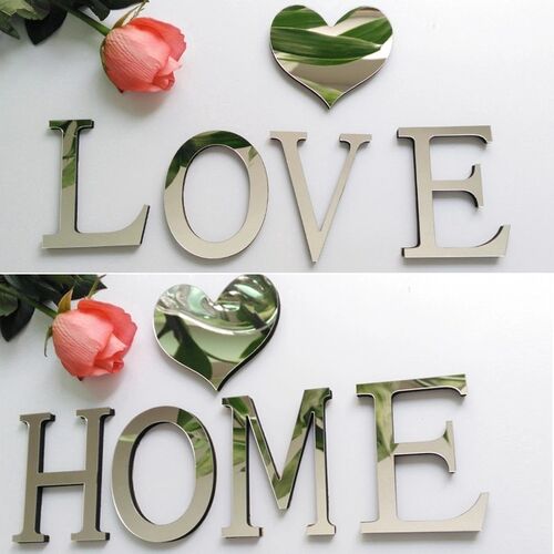 Silver 26 Letters DIY 3D Mirror Acrylic Wall Sticker Decals