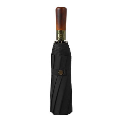 10 Bone Automatic Umbrella Wooden Hdle Large Black Rubber Su