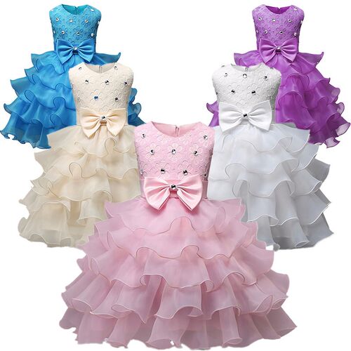 Lace Flower Princess Dress 3-8 Years Birthday Baby Girl Clot