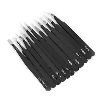 11Pcs Accuracy Tweezers Canvas Bag Set Stainless Steel Strai