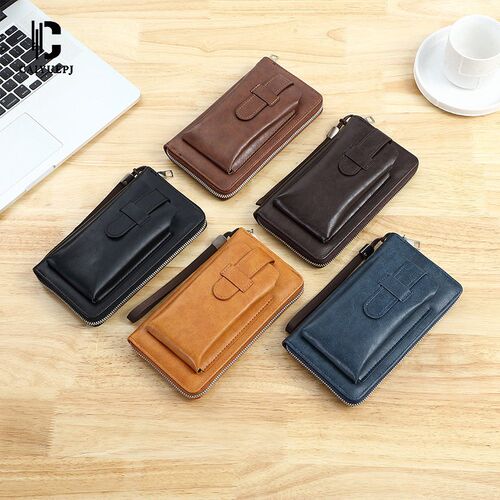 Mens Clutch Coin Wallet Mens High-end Solid Color Zipper W