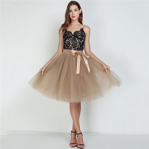 6Layers 65cm Fashion Tulle Skirt Pleated Tutu Skirts Women L