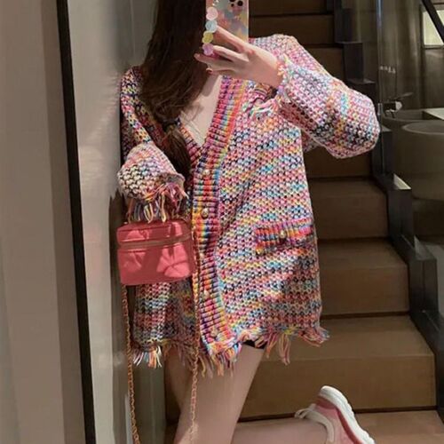 2023 New Autumn Rainbow Color Knitted Sweater Women Fashion