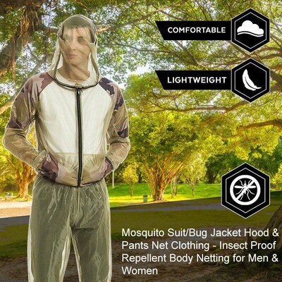 Unisex Fishing Clothes Mesh Hood Mosquito Repellent Suit Ant