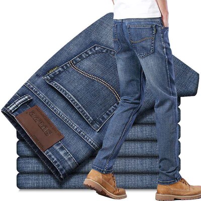 Spring and Summer Thin Jeans Mens Stetch Straight Slim-Fit