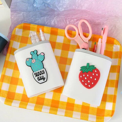 Kawaii Creative Dual Grid Pen Holder Office Desktop Multi fu