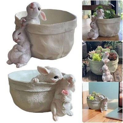 Adorable Bunny Planter Pot Resin Cute Animal Planter
