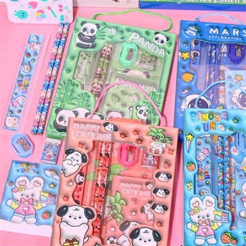 6Pcs Cartoon Stationery Set Cute Pencil Sharpener Eraser