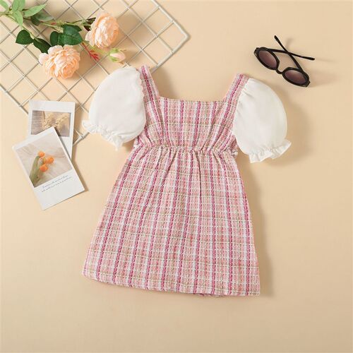 Girls Dress Summer Puff Sleeve Children Sweet Dress Ball Gow