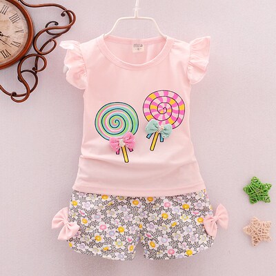 Two Pieces Cotton Girls Clothing Sets Summer Vest Sleeveless