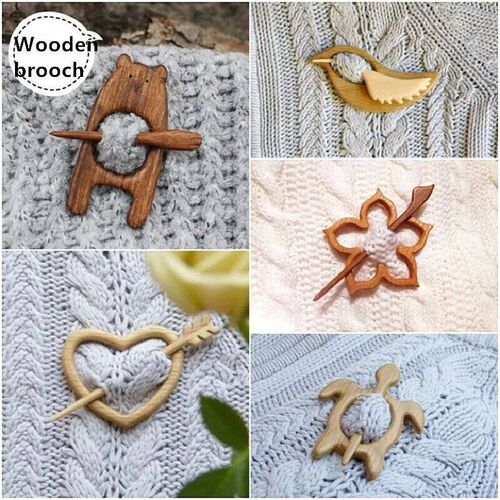 Brooch Pin with Wooden Animal Pattern Diy Craft Badge Cartoo