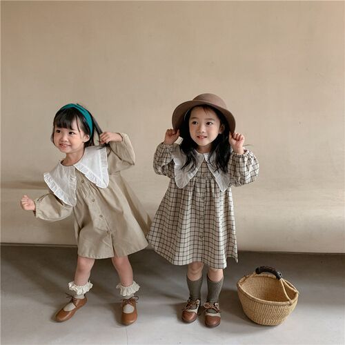 Baby Girls Dress Casual Plaid Clothes Summer 2023 New Korean