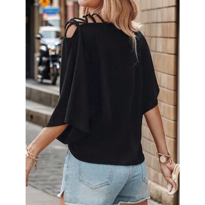 Plus Size New Summer Womens Casual Knitted Asymmetric Shoul