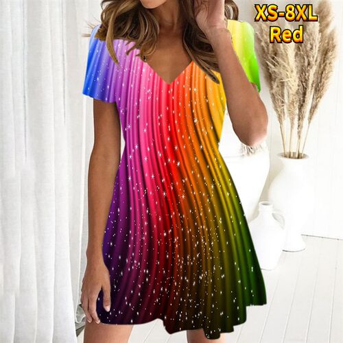 New Summer Slim Skirt Womens V-neck D Print Short Sleeve