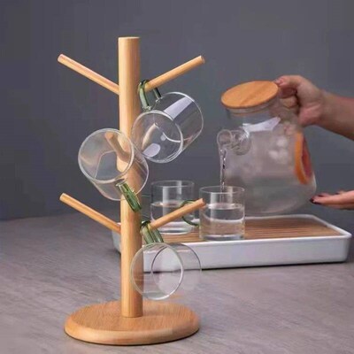 Bamboo Mugs Drainer Wooden Dish Draining Rack Plates Holder