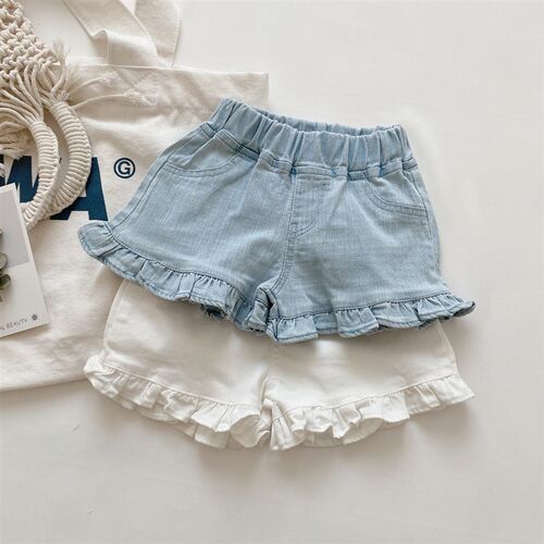 Girls Denim Shorts 2024 Summer New Wooden Ear Hot Pants Baby