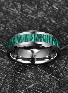 Tungsten Carbide Ring Inlaid Artificial Stone Dark Green Str