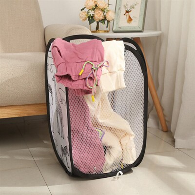 Cartoon Print Laundry Baskets Mesh Laundry Clothes Organizer