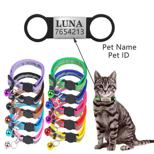Personalized Cat Collar Reflective With Bell Free Engraving