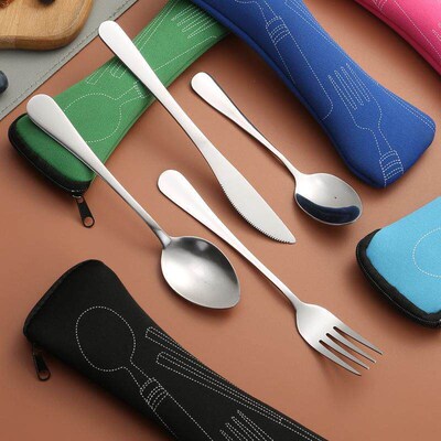 New 3pcs/Set Portable Stainless Steel Spoon Fork Steak