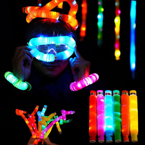 6pc Pull Push tube led light fidget toy发光带灯伸缩吸管玩具