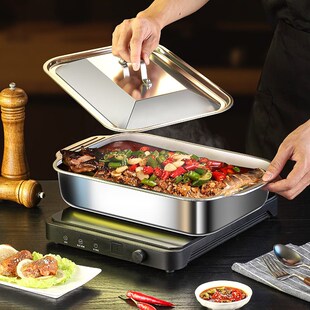 Stainless Steel Grill Pan Crayfish Plate Rectangular Deep Pl