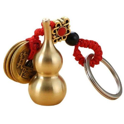 1PC Lucky Wu Lou Gourd Keyring with Feng Shui Coins Good