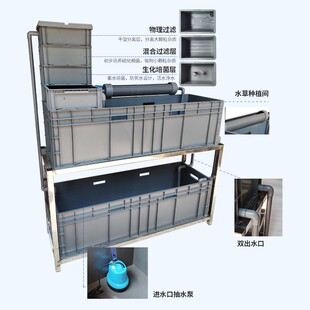 养龟箱双层周转箱 家用乌龟不锈钢架带 循环过滤器客厅水族箱灰色